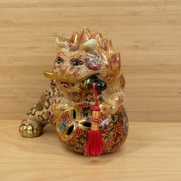 Porcelain Satsuma Foo Dog / Guardian Lion Figurine / Hand-Painted / Vintage - Picture 4 of 9